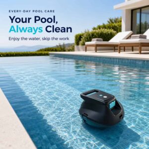 ST-SP1X cordless robotic pool cleaner working in villa residential swimming pool lifestyle scene