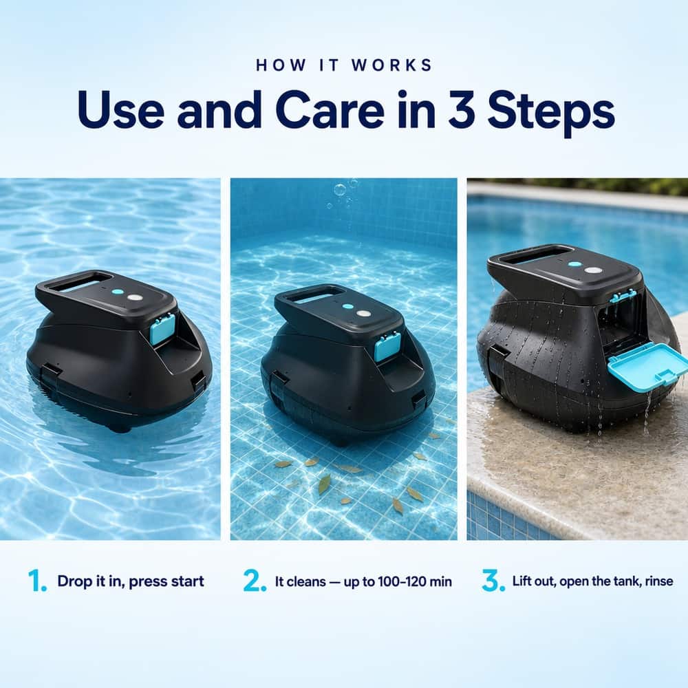 ST-SP1X robotic pool cleaner 3-step use and care guide, easy operation and maintenance