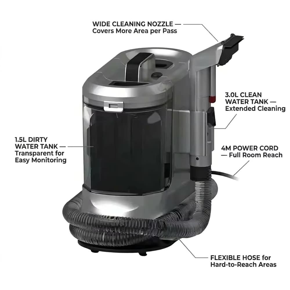 C301AS commercial hot water upholstery fabric cleaner main unit, labeled machine structure with 2000W heating system
