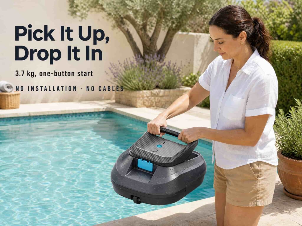 ST-SP2X lightweight cordless robotic pool cleaner, easy one-hand carry to place in pool