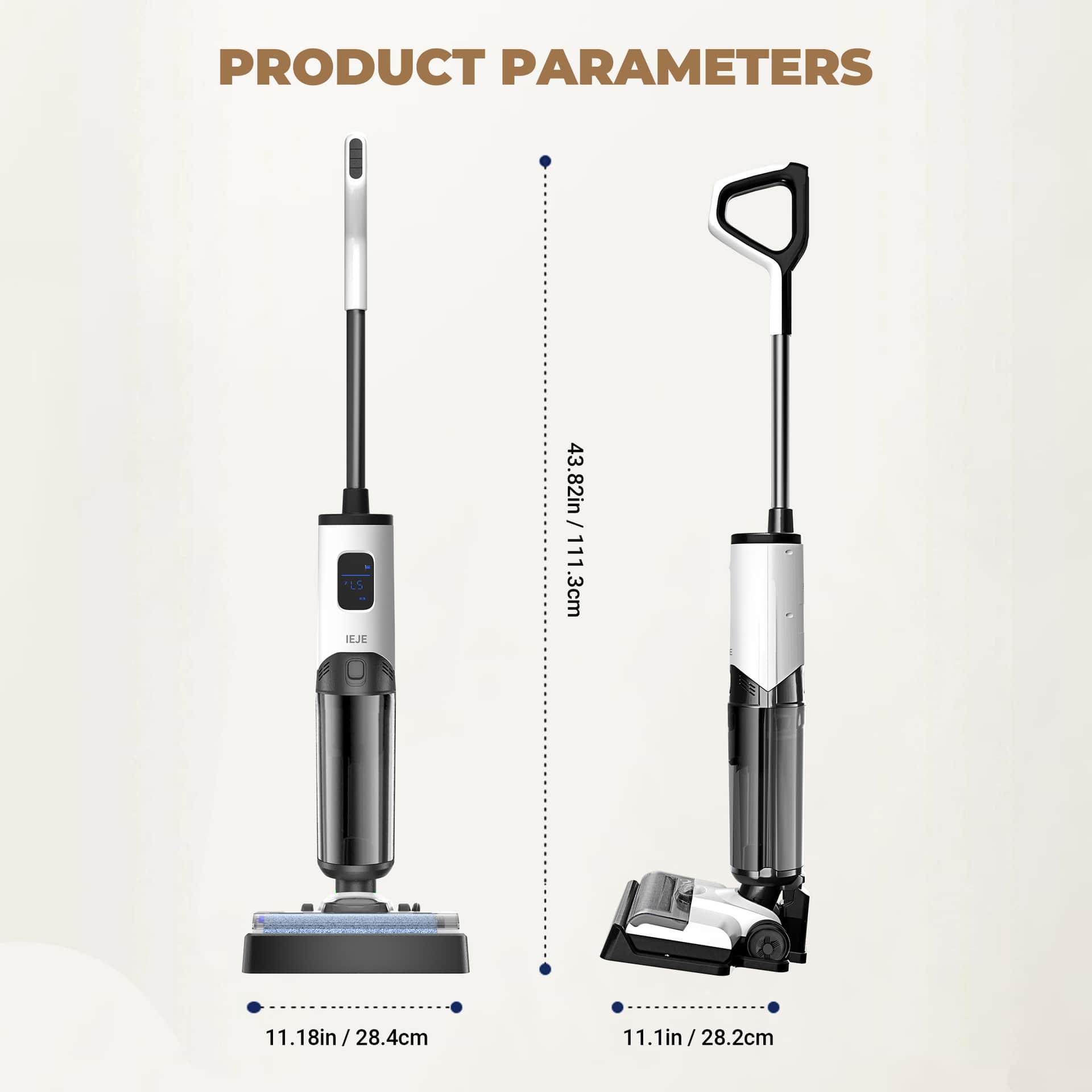 803 cordless wet dry floor washer, product parameters & dimensions with charging base size