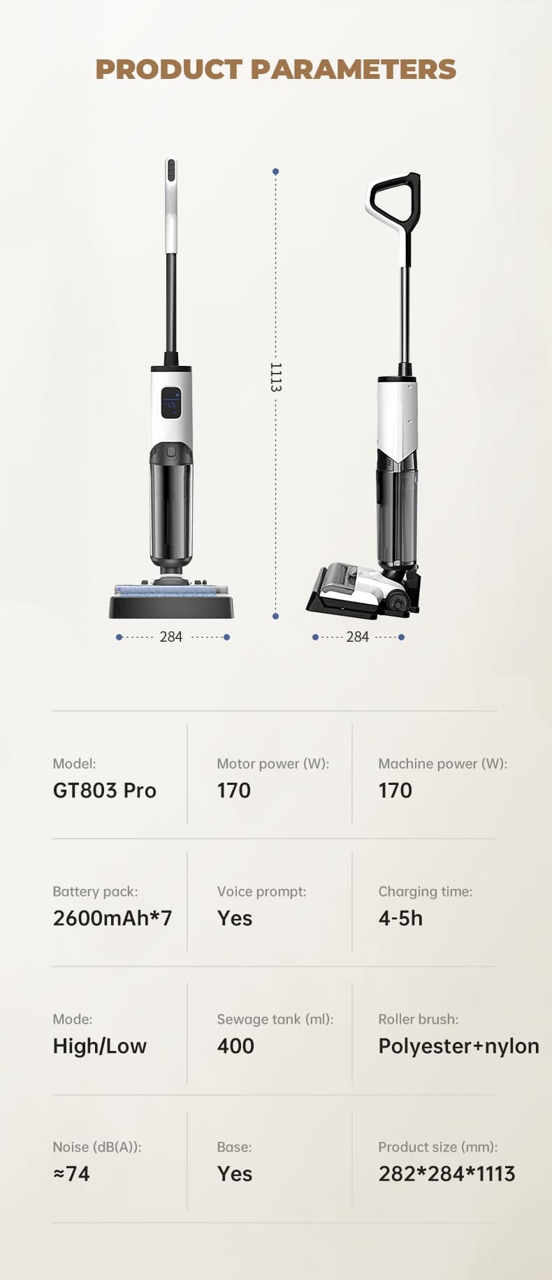 803 cordless wet dry floor washer, product specifications & dimensions comparison chart
