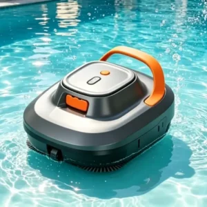 ST-BP2 cordless robotic pool cleaner in action: 26 W centrifugal pump, 5,200 mAh battery, 110-180 min runtime, flat floor of above-ground pools up to 120 m².