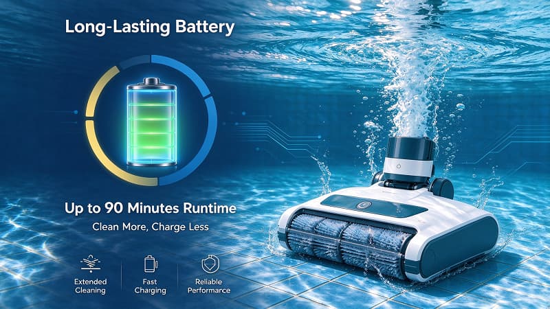 Stonebotclean cordless robotic pool vacuum cleaner underwater with long-lasting battery, up to 90 minutes runtime, IPX8 waterproof automatic pool cleaner