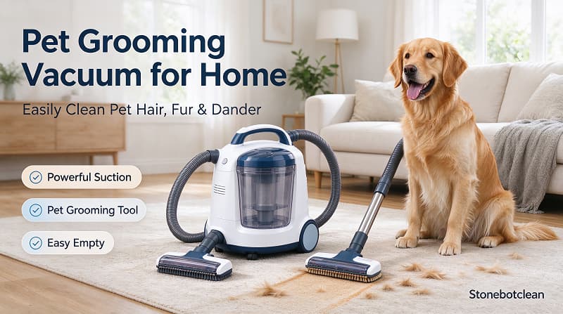 Stonebotclean home pet grooming vacuum cleaner, powerful suction to clean pet hair, fur and dander, comes with multi pet grooming tools, easy empty dust tank