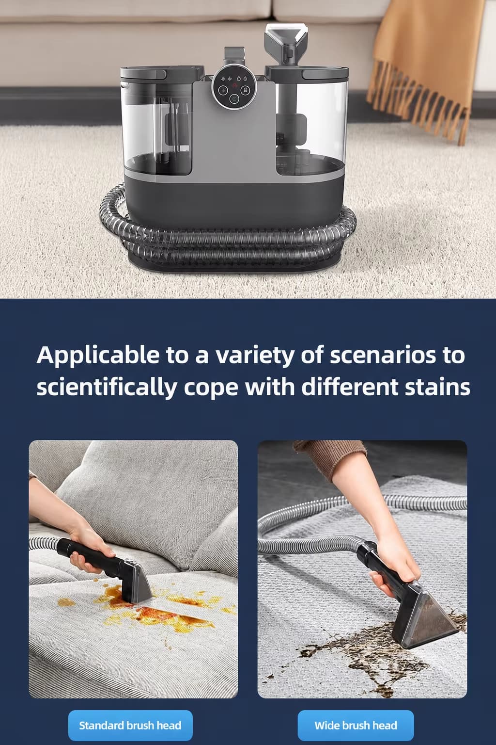 STC-506H bagless fabric cleaning machine cleaning sofa fabric and carpet with standard and wide brush heads