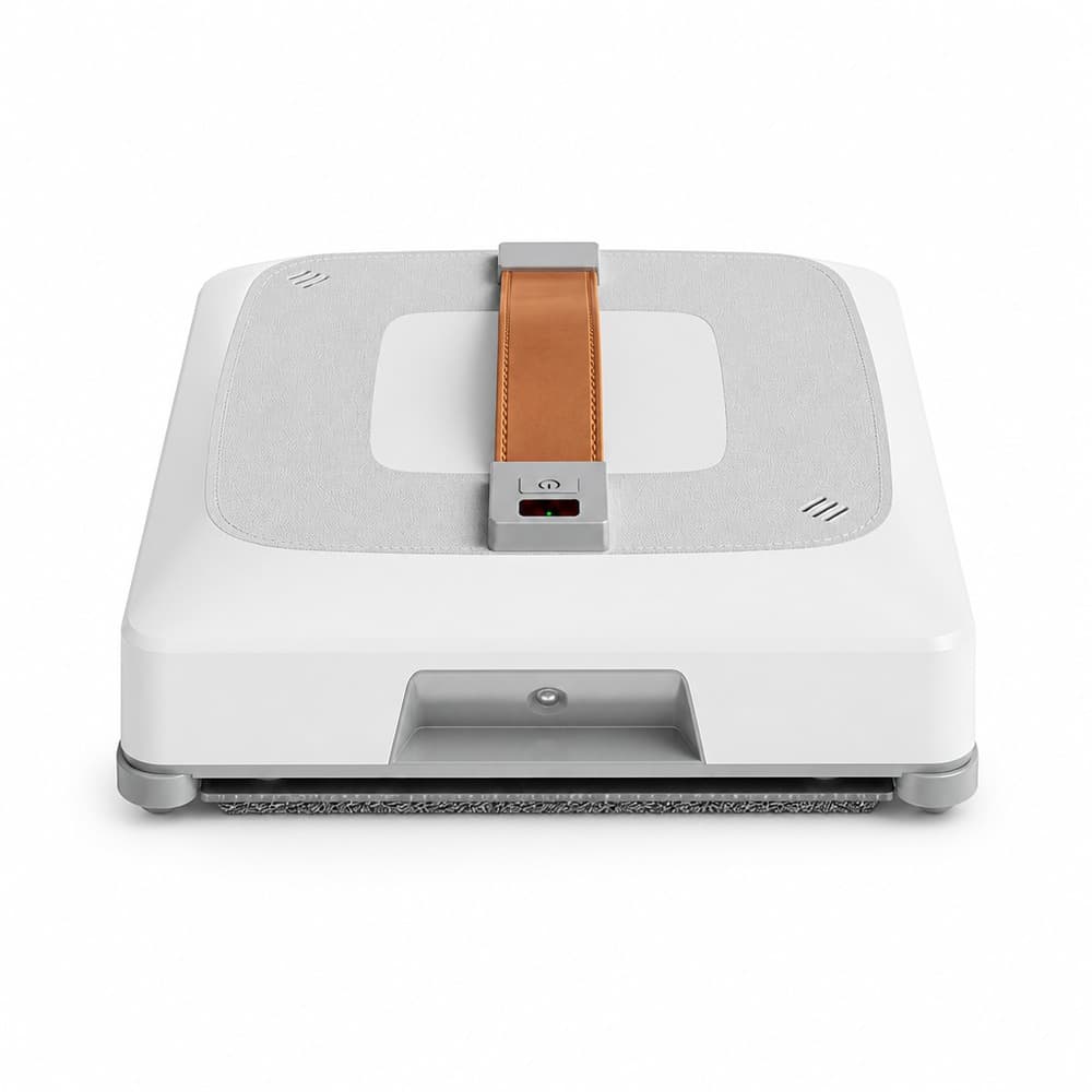 ST-WA9 automatic window cleaning robot, front view with leather carry handle